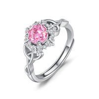 wholesale 925 Sterling Silver Rings Wholesale With Pink Crystal Center Stone Surrounding Diamonds-10-October