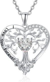 wholesale Sterling Silver Birthstone Tree of Life Heart Pendant Necklace for Women-04 Apr - Simulated Diamond