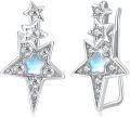 wholesale 925 Sterling Silver & White Gold Plated Moonstone Zircon Star Crawler Earrings for Women-0-0