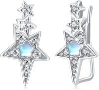 wholesale 925 Sterling Silver & White Gold Plated Moonstone Zircon Star Crawler Earrings for Women-Star Hoop Earrings