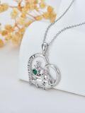wholesale 925 Sterling Silver Koala Family Green Crystal Heart Pendant Necklace Gifts for Women Girls Sis-0-4