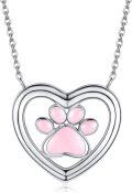 wholesale 925 Sterling Silver Heart Pendant with Pink Enamel Dog Paw Print Necklace Gifts for Women-0-0
