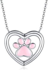 wholesale 925 Sterling Silver Heart Pendant with Pink Enamel Dog Paw Print Necklace Gifts for Women-Paw print