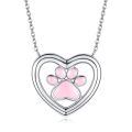 wholesale 925 Sterling Silver Heart Pendant with Pink Enamel Dog Paw Print Necklace Gifts for Women-0-0