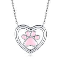 wholesale 925 Sterling Silver Heart Pendant with Pink Enamel Dog Paw Print Necklace Gifts for Women-Paw print