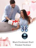 TOUPOP S925 Sterling Silver Black Pearl Butterfly Pendant Necklace-0-1