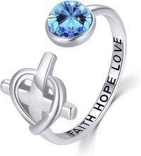 wholesale 925 Sterling Silver Christian Cross Dainty Open Wrap Stacking Ring for Women-02-Blue