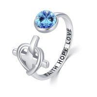 wholesale 925 Sterling Silver Red Crystal Rings Wholesale Faith Hope Love Adjustable Open Band-02-Blue