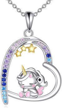 wholesale 925 Sterling Silver Rainbow Star Unicorn Heart Pendant Necklace for Women-Unicorn Necklace