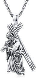 wholesale 925 Sterling Silver Jesus Carrying the Cross Pendant Necklace  for Men & Women - Religious Protection Jewelry-0-0