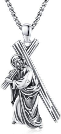 wholesale 925 Sterling Silver Jesus Carrying the Cross Pendant Necklace  for Men & Women - Religious Protection Jewelry-C01-Carrying Cross-Silver