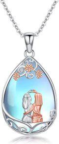 wholesale 925 Sterling Silver Teardrop Moonstone Family Pendant Necklaces for Women Girls Mothers Day Gift-0-0