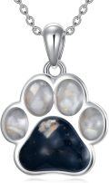 wholesale S925 Sterling Silver Paw Print Necklace with Gemstone Chips for Women, Adjustable Pet Memorial Jewelry Gift, 18+2 Chain, 21x19.3mm Charm-0-0