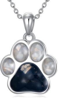 wholesale S925 Sterling Silver Paw Print Necklace with Gemstone Chips for Women, Adjustable Pet Memorial Jewelry Gift, 18+2 Chain, 21x19.3mm Charm-Paw Print-Gemstone