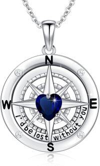 wholesale 925 Sterling Silver 12 Birthstones Nautical Compass Necklace for Women-12-December-Blue Topaz