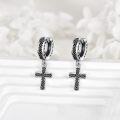 wholesale 925 Sterling Silver Cross Dangle Huggie Hoop Earrings for Men & Women-0-3