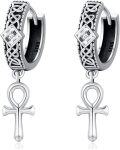 wholesale Silver Metal Stone Ankh Hoop Earrings for Men & Women - 925 Sterling Silver Jewelry-0-0