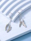 wholesale 925 Sterling Silver Double Feather Drop Earrings For Women Dangle Chain Hook Jewelry-0-3