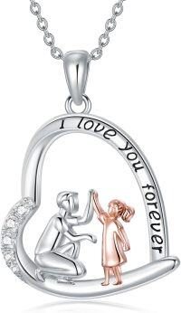 wholesale 925 Sterling Silver Daughter Heart Pendant with Mother and Child Figurine Necklace - I Love You Forever Gifts for Mom from Daughter-1-Father Family