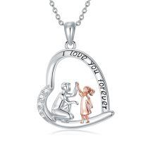 wholesale 925 Sterling Silver I Love You Forever Pendant With Father Daughter Design-1-Father Family