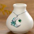 wholesale 925 Sterling Silver Birthstone Crescent Moon Floral Pendant Necklace-0-3