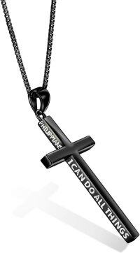 wholesale Sterling Silver Cross Necklace Philippians 4 13 I Can Do All Things Inspirational Gift-Black