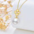 wholesale 14K Gold Flower Diamond & White Freshwater Pearl Pendant Necklace for Women-0-2