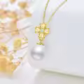 wholesale 14K Gold Flower Diamond & White Freshwater Pearl Pendant Necklaces Wholesale for Women-0-2