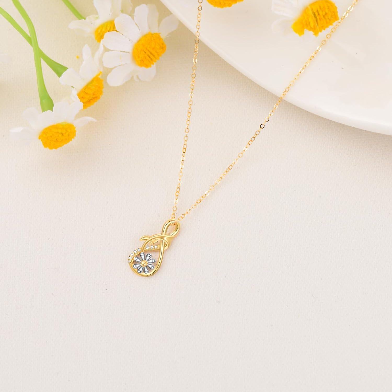 wholesale 18K Gold Evil Eye Ribbon Daisy Pendant Necklaces for Women-0-4
