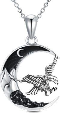 wholesale 925 Sterling Silver Crescent Moon Eagle Pendant Necklace-Eagle