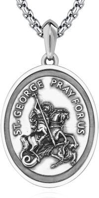 wholesale 925 Sterling Silver St George Pray For Us Medal Necklace Pendant -25b-St George-25b-St George
