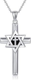 wholesale 925 Sterling Silver Star of David & Cross Pendant Necklace Judaic-Christian Jewelry for Women Men Gift-0-0