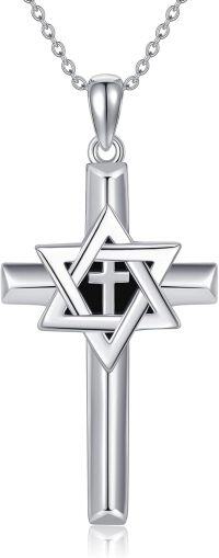 wholesale 925 Sterling Silver Star of David & Cross Pendant Necklace Judaic-Christian Jewelry for Women Men Gift-black onyx