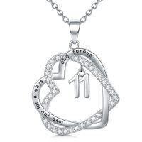 TOUPOP Sterling Silver Heart Pendant Necklace with Stone-undefined