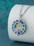 TOUPOP Sterling Silver Blue Crystal Snowflake Clock Pendant Necklace-0-2