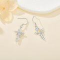 wholesale 925 Sterling Silver Daisy Cross Dangle Earrings with April Birth Flower Charm for Women, Hypoallergenic, Gift Boxed-0-3