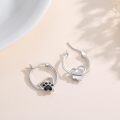wholesale 925 Sterling Silver Hoop Earrings with Black Enamel Paw Prints and Moon Hearts - Adorable Animal Lover Gift for Her-0-3