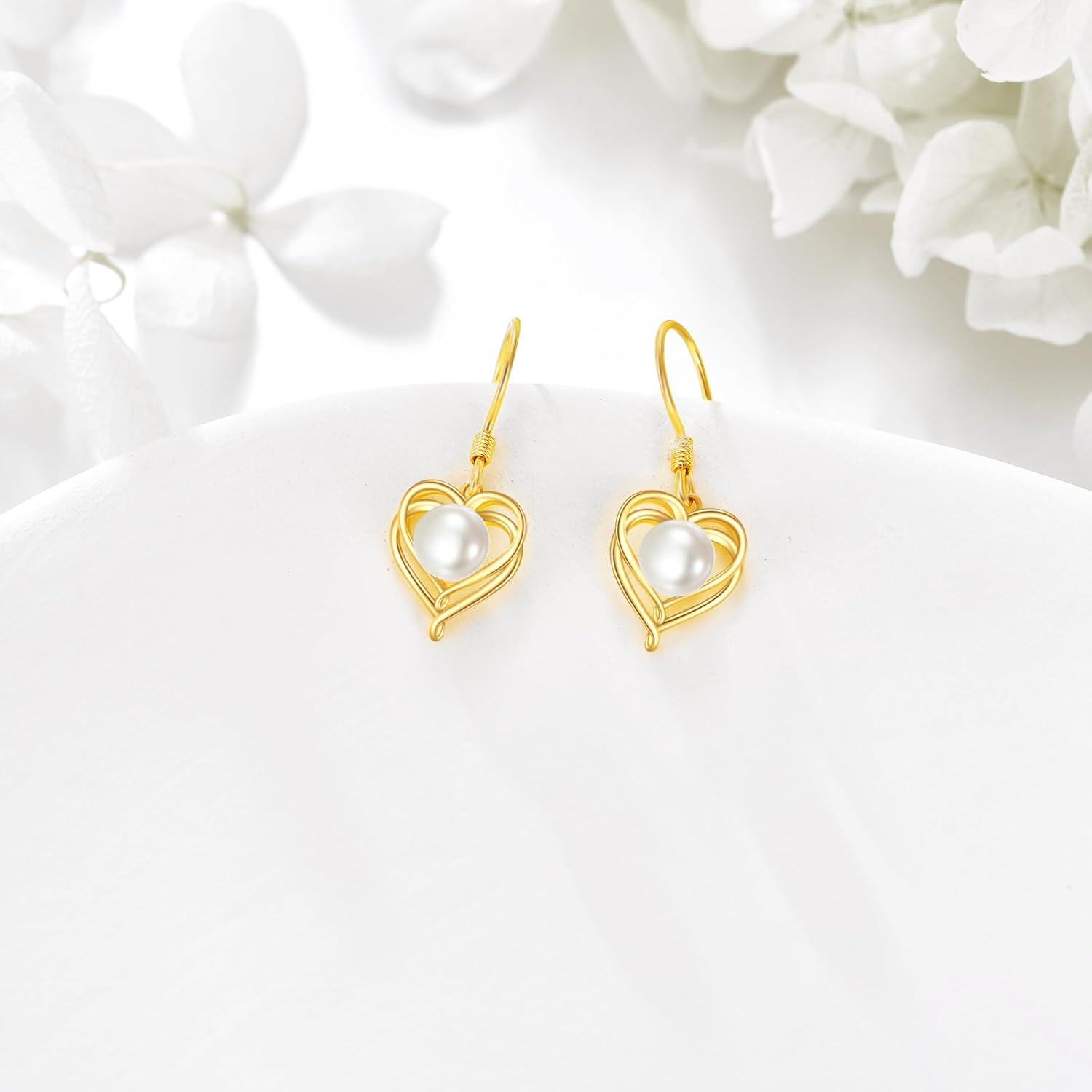 wholesale 14K Gold Heart-Shaped Freshwater Pearl Dangle Earrings for Women Gift Ideas-0-1