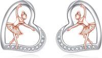 wholesale 925 Sterling Silver Ballerina Heart Stud Earrings with Cubic Zirconia Gift for Women-Ballet