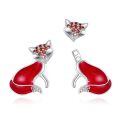 wholesale 925 Sterling Silver Fox Stud Earrings Red Enamel Cubic Zirconia Animal Jewelry-0-0