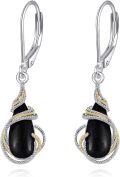 wholesale 925 Sterling Silver and Gold Accented Black Onyx Teardrop Leverback Earrings for Women & Girls-0-0