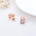 wholesale 925 Sterling Silver Rose Gold Plated Cute Fox with Blue Crystal Heart Stud Earrings for Women-0-5