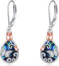 wholesale 925 Sterling Silver Teardrop Butterfly & Flower Drop Earrings w/Abalone Shell and Rose Gold Accents-0-0