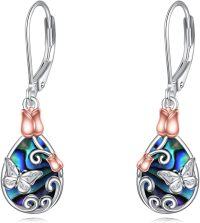 wholesale 925 Sterling Silver Teardrop Butterfly & Flower Drop Earrings w/Abalone Shell and Rose Gold Accents-06-Abalone Shell Butterfly Earrings