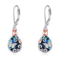 wholesale 925 Sterling Silver Rose Gold Abalone Shell Butterfly Flower Drop Earrings-06-Abalone Shell Butterfly Earrings