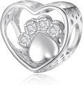 wholesale 925 Sterling Silver Heart-Shaped Charm Bead with Cubic Zirconia Stones - DIY  for Women-0-0