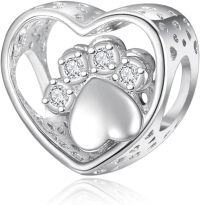 wholesale 925 Sterling Silver Heart-Shaped Charm Bead with Cubic Zirconia Stones - DIY  for Women-02-paw print charm