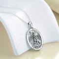 wholesale 925 Sterling Silver Oxidized Saint Michael Protect Us Oval Pendant Necklace-0-1