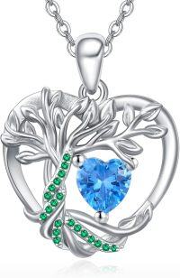 wholesale 925 Sterling Silver Birthstone Tree of Life Heart Pendant Necklace for Women-12 Dec