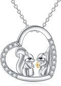 wholesale 925 Sterling Silver Squirrel Heart-Shaped Pendant Necklace with Cubic Zirconia Gifts for Women and Girls-0-0